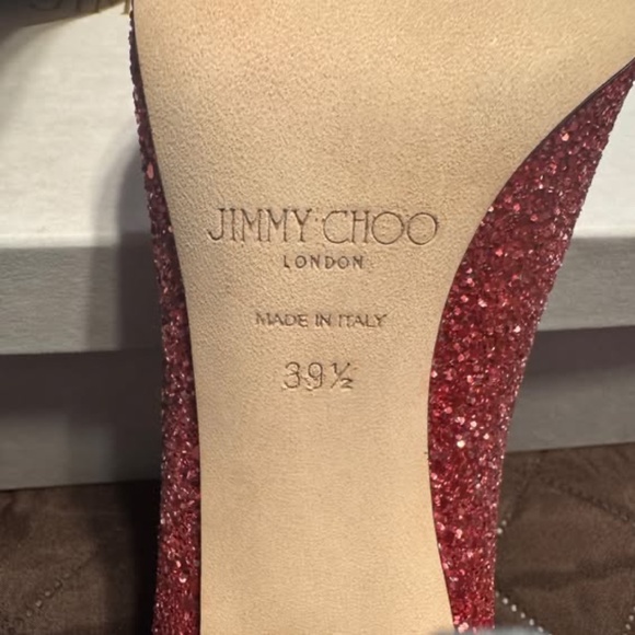 JIMMY CHOO Dynamic Coarse Glitter Fabric Love 100 Pumps 39.5 Bubble Red